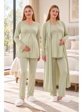 Mecit 6330 Yeşil Sabahlıklı Lohusa Pijama Takımı